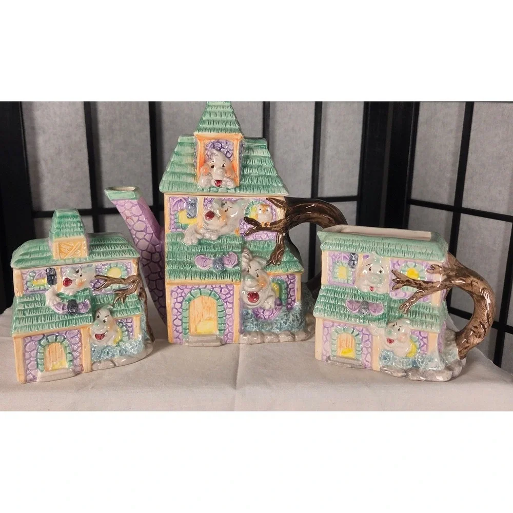 Vintage Halloween Haunted House Ceramic Teapot Sugar and Creamer Set Ghosts